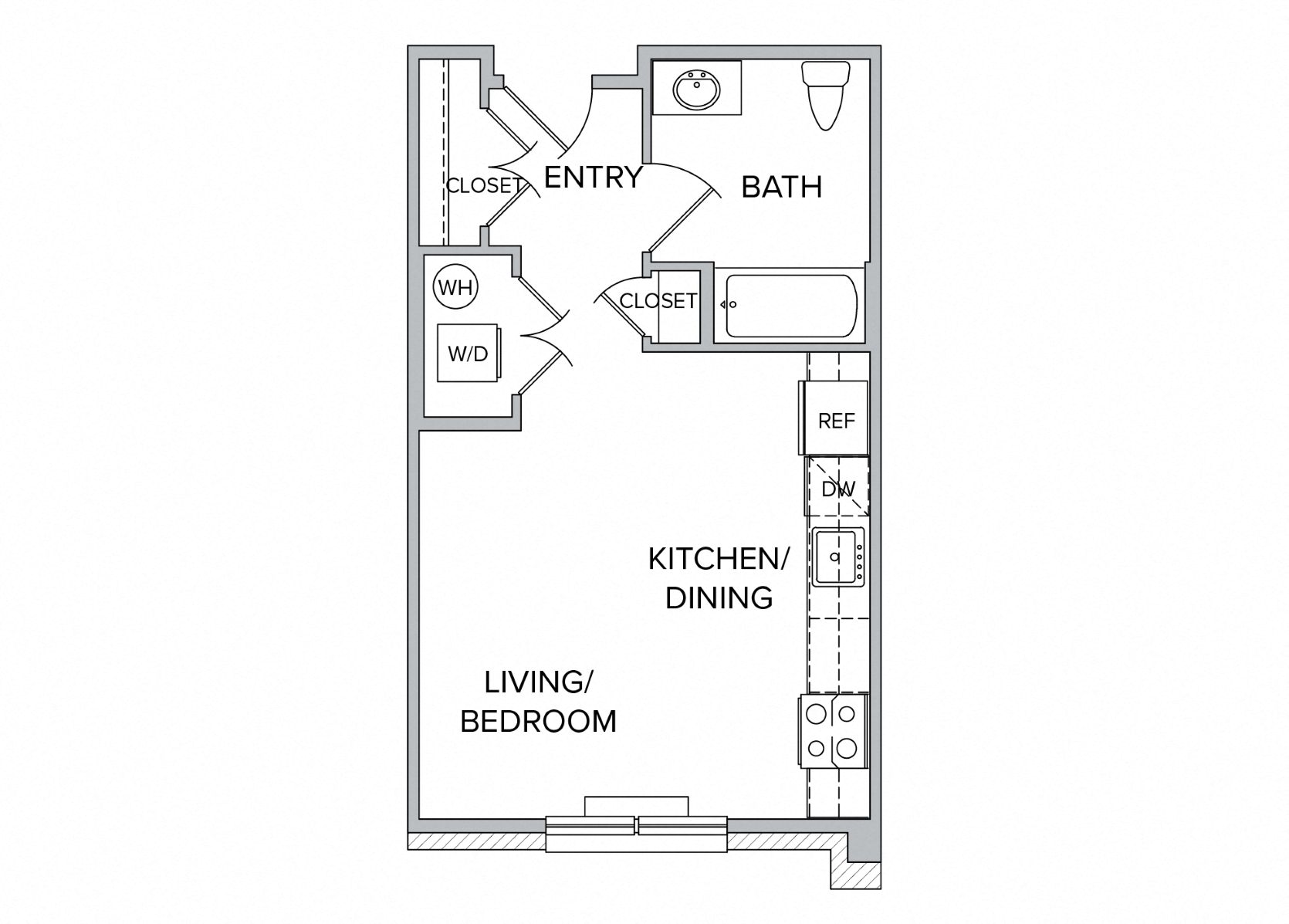 Floor plan for studio, 1 bath, 435 sqft